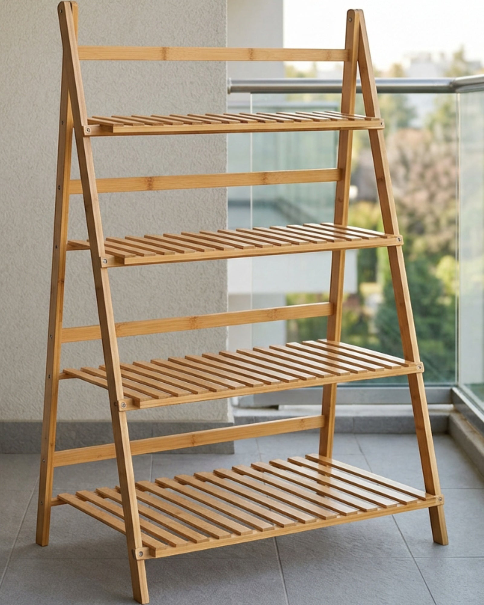 Mlvhg Five Tier Bamboo A-Frame Plant Stand Natural - Lifestyle view