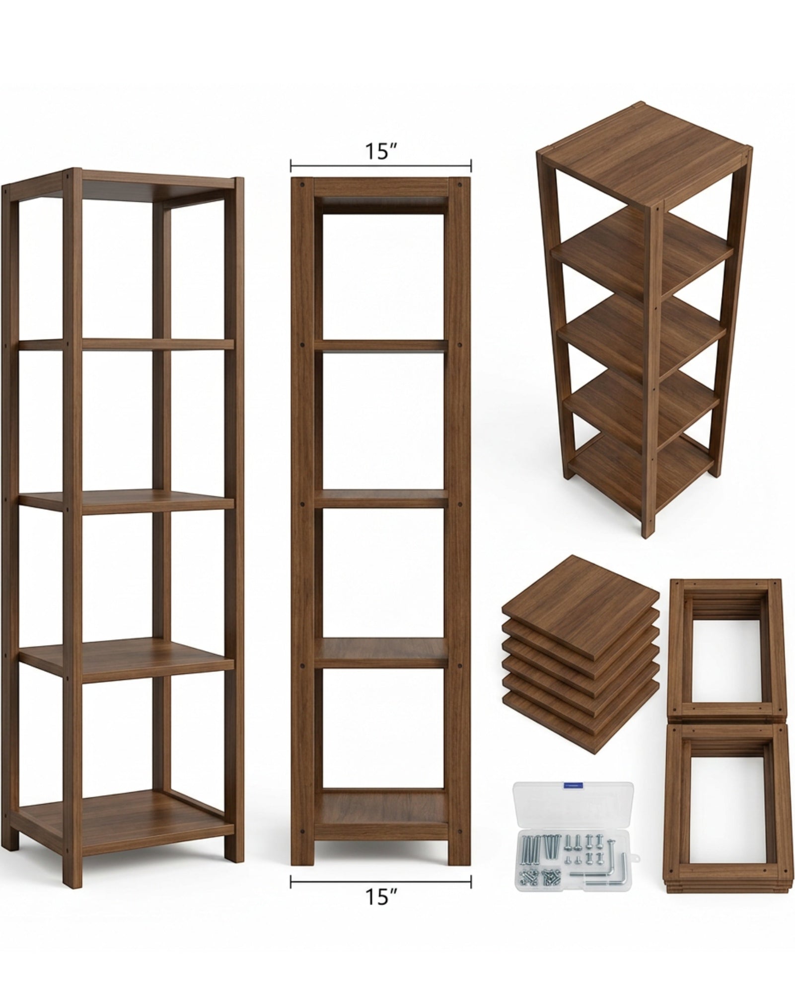 Mlvhg Narrow Wooden Plant Tower Walnut 5 Tier