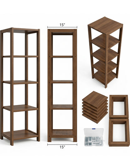 Mlvhg Narrow Wooden Plant Tower Walnut 5 Tier