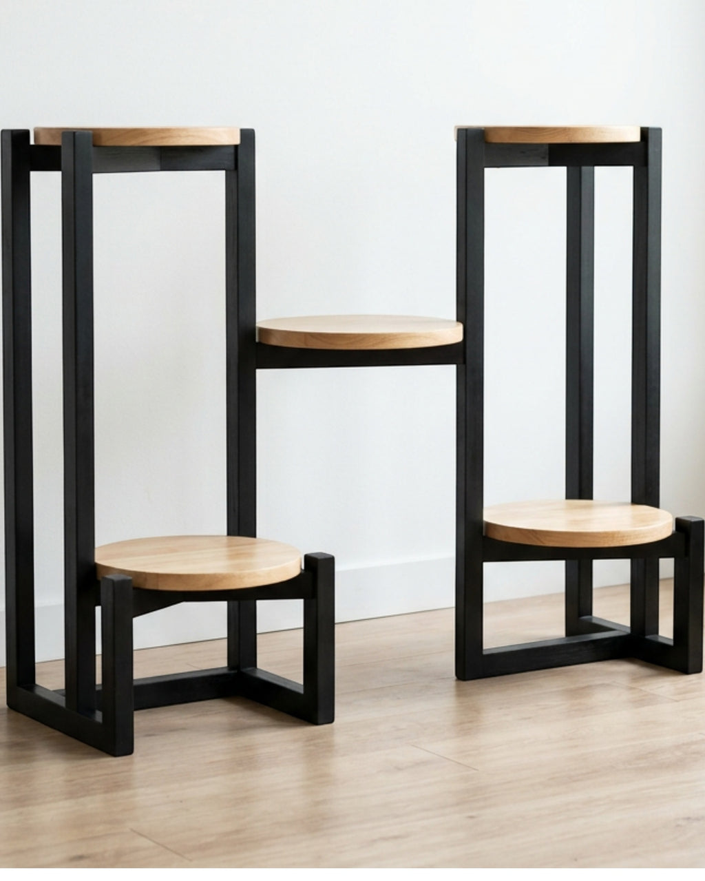 Mlvhg Six Platform Rubberwood Stepped Plant Stand Black Natural - Lifestyle view
