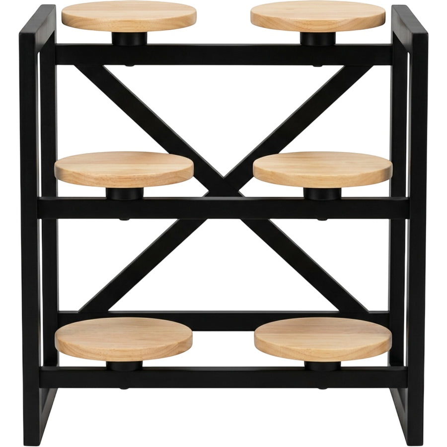 Mlvhg Six Platform Rubberwood Stepped Plant Stand Black Natural