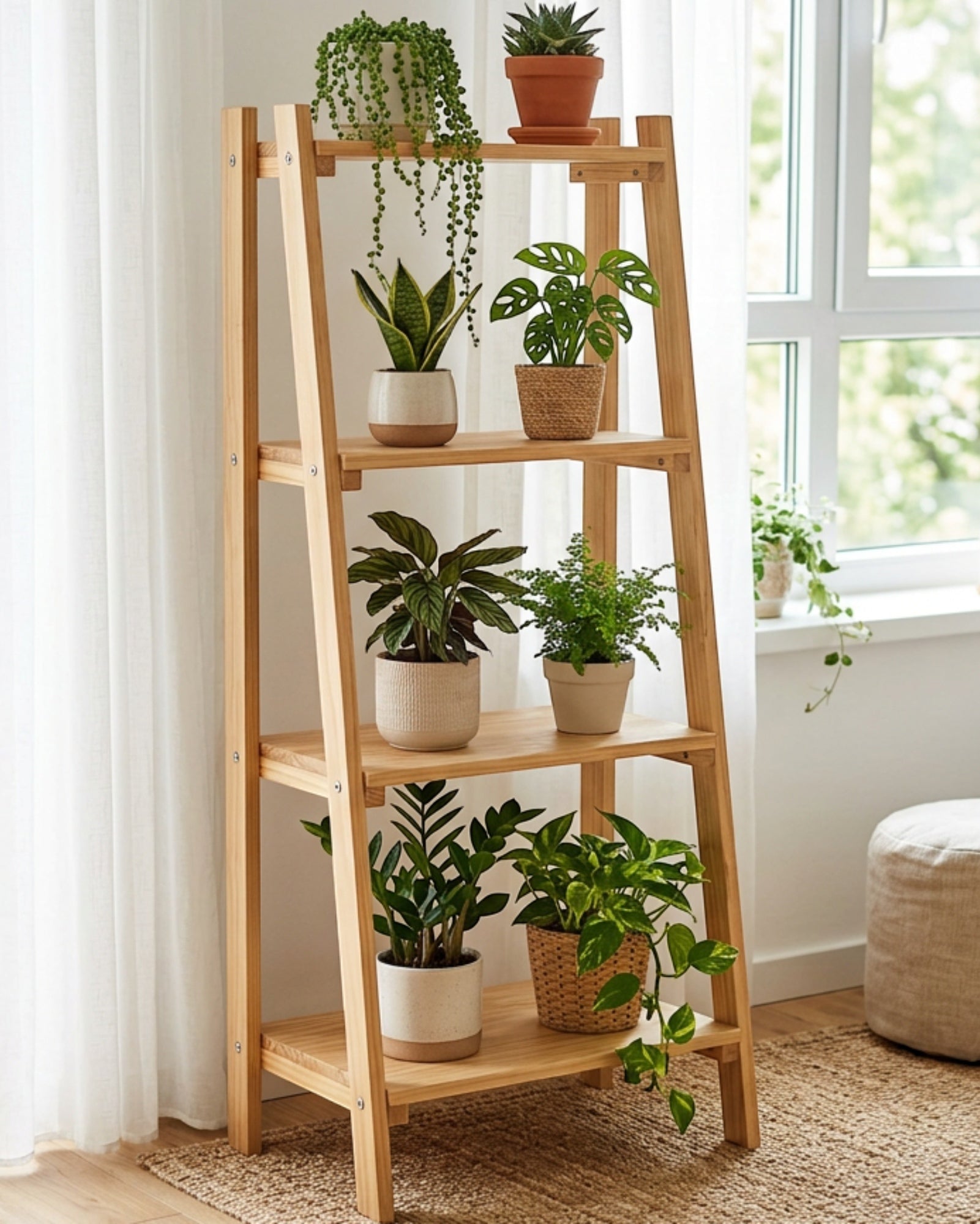 Mlvhg Stepped Wooden Plant Stand Natural 4 Tier